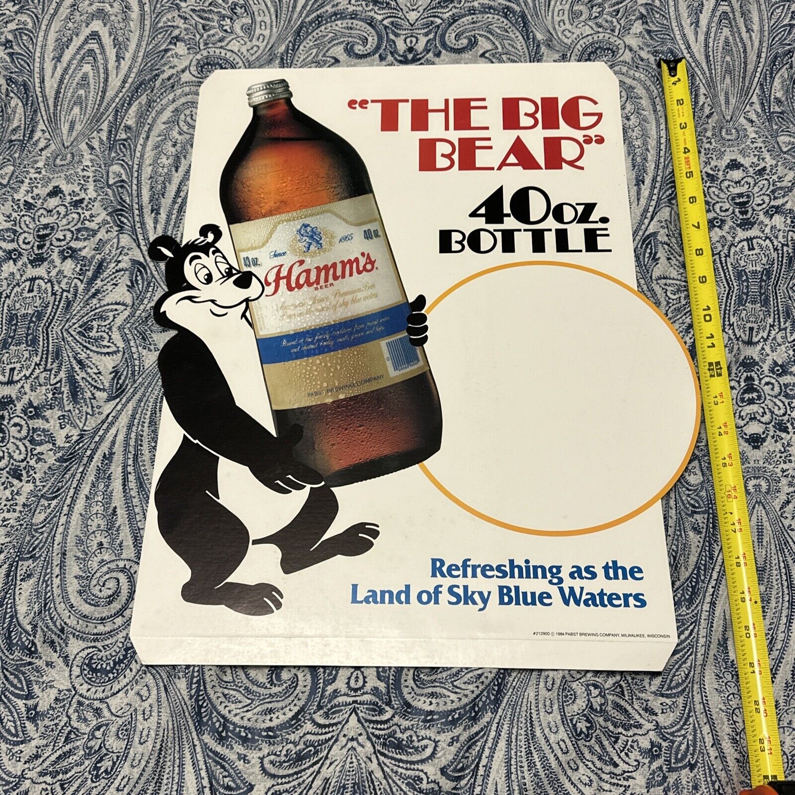 Vintage 1984 Hamm’s Beer 40 Oz Cardboard Bear Sign Large 19” X 15” Stand Up