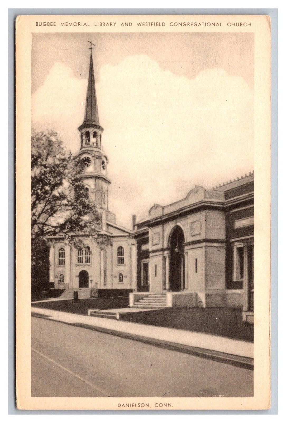Danielson CT Bugbee Memorial Library & Westfield Congregational Church Postcard