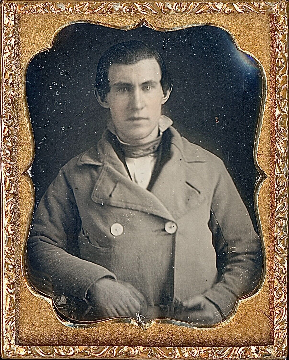 Handsome Young Man Thick Double Breasted Jacket 1/9 Plate Daguerreotype S606