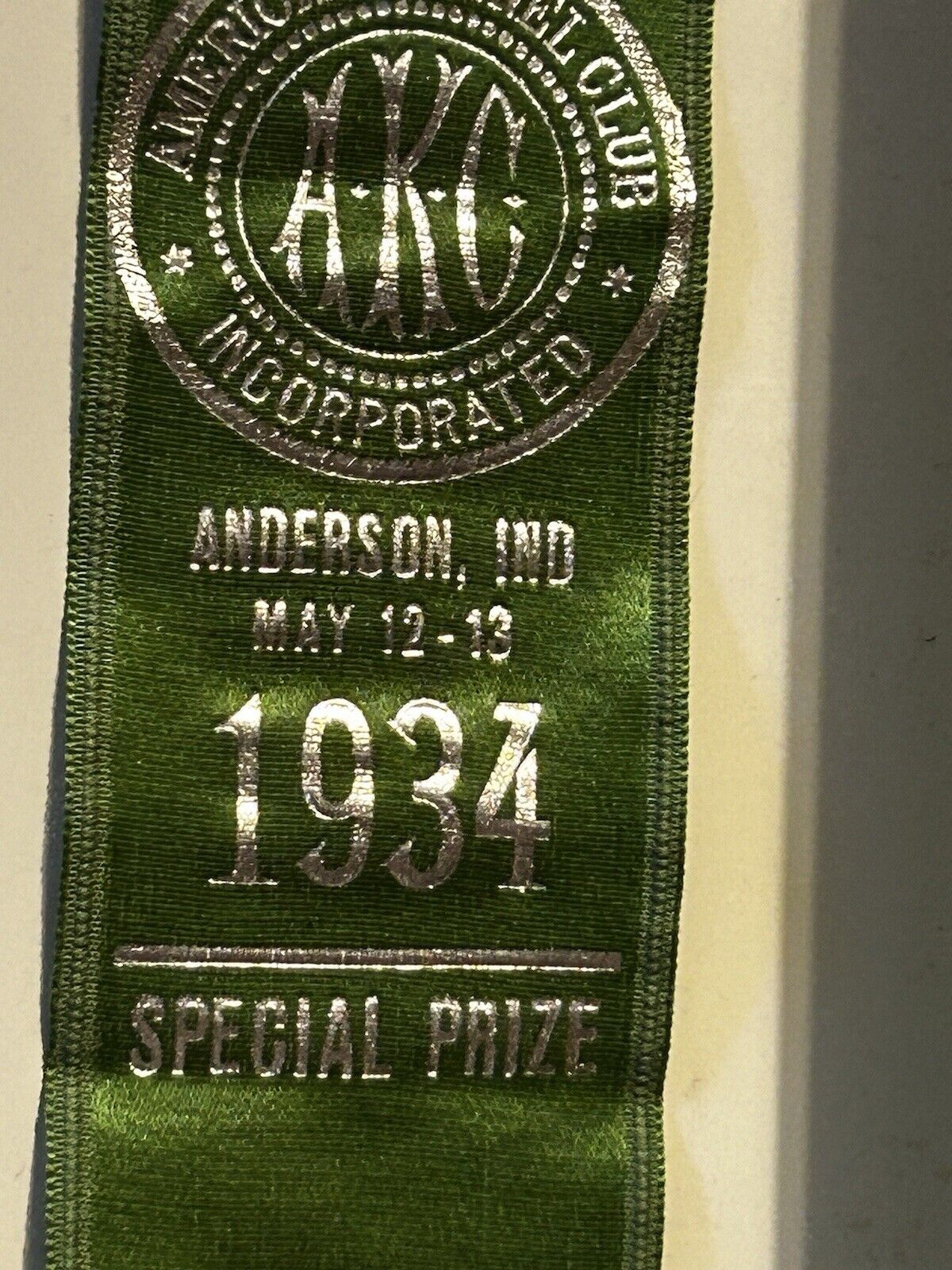 1934 Anderson Indiana Dog Show AKC Ribbon Special Prize Vintage