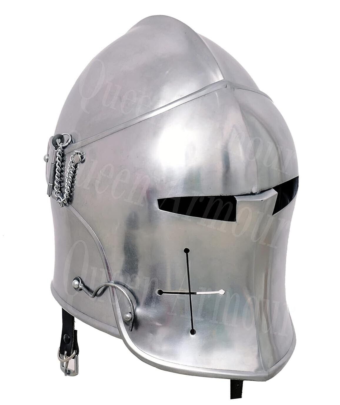 Medieval Visored Barbuda Knights Templar Crusader/Spartan/Armor Silver Helmet