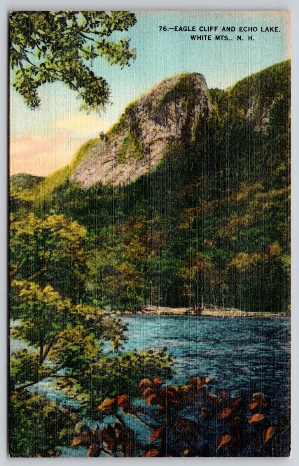 Eagle Cliff Echo Lake White Mountains New Hampshire Linen Postcard