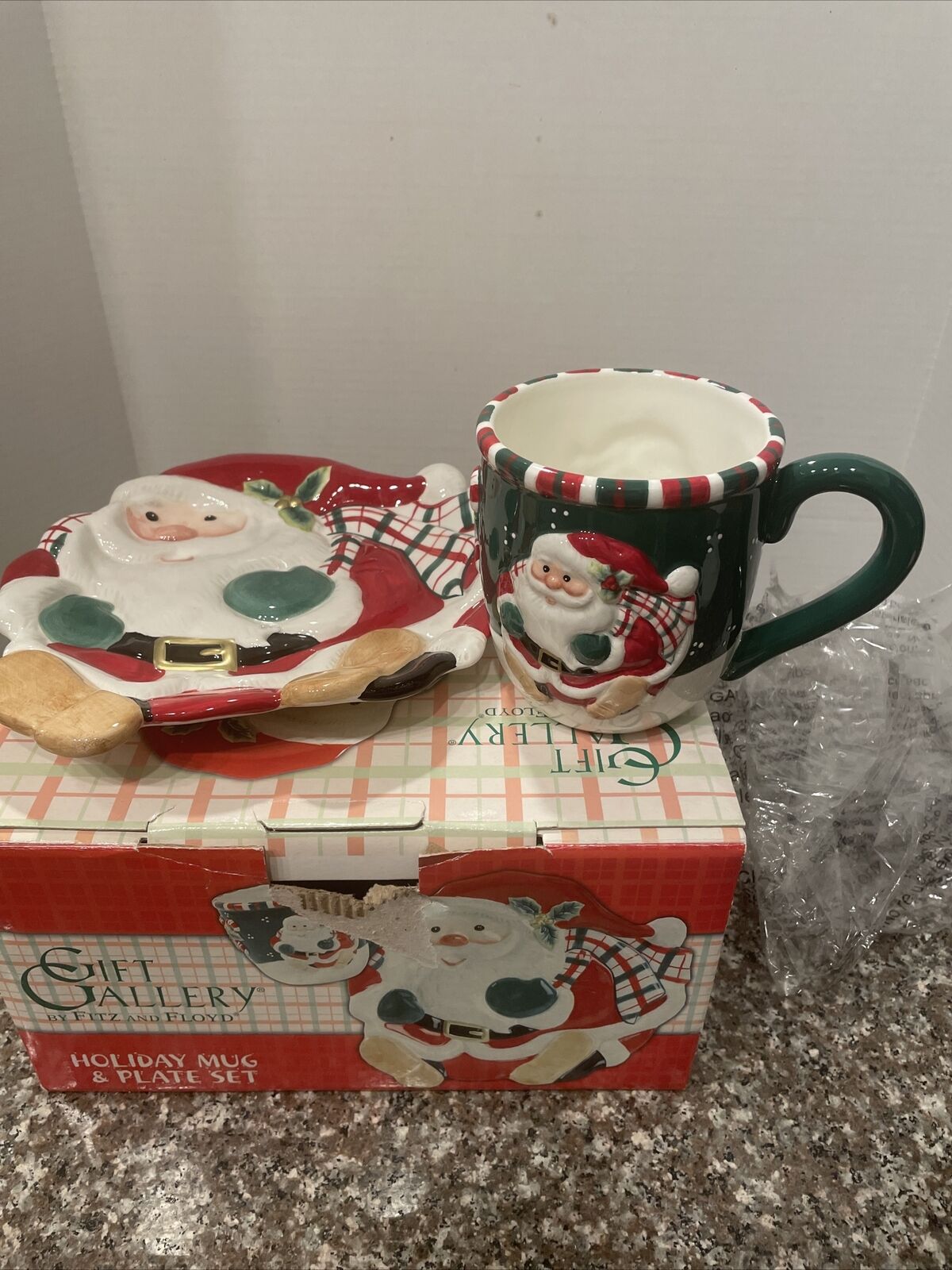 Fitz and Floyd Gift Gallery Holiday Mug & Plate Set Santa Claus NIB