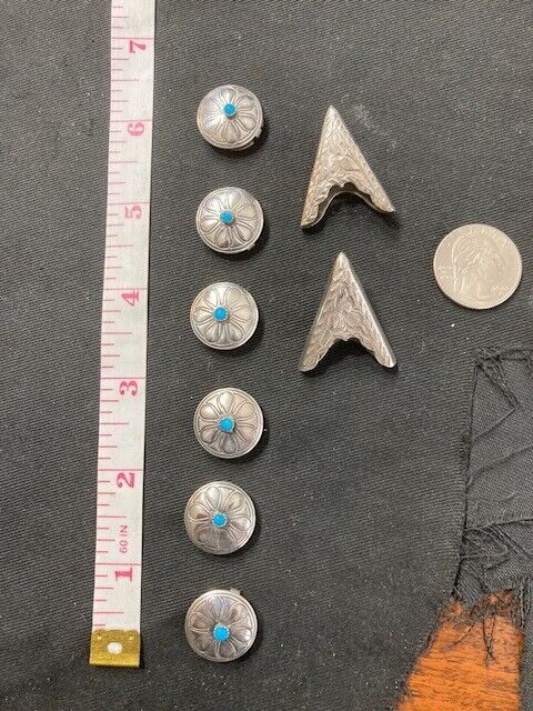 Wow Really Fun Native American Sterling Button Covers with Sterling Collar Tips