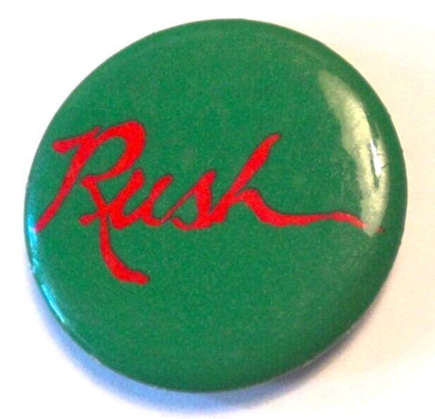 RUSH Pin Vintage Pinback Button Badge 80\'s 1.25\