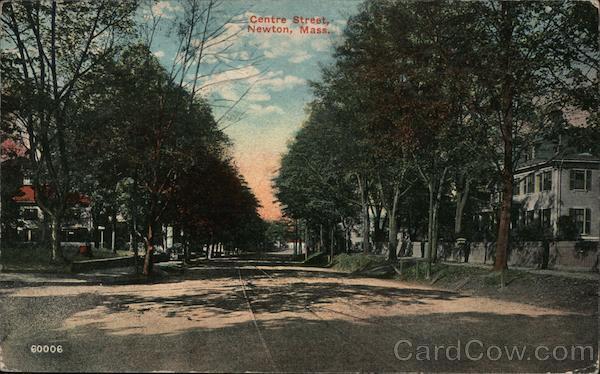 1917 Newton,MA Centre Street Middlesex County Massachusetts Psc Co. Postcard