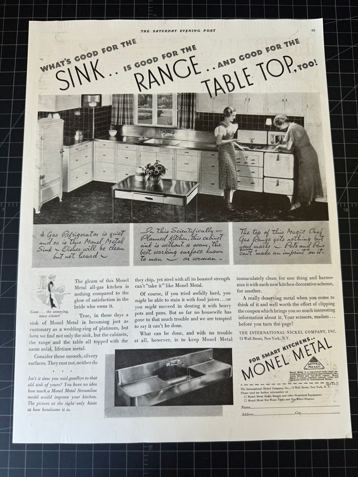 Vintage 1933 Monel Metal Print Ad