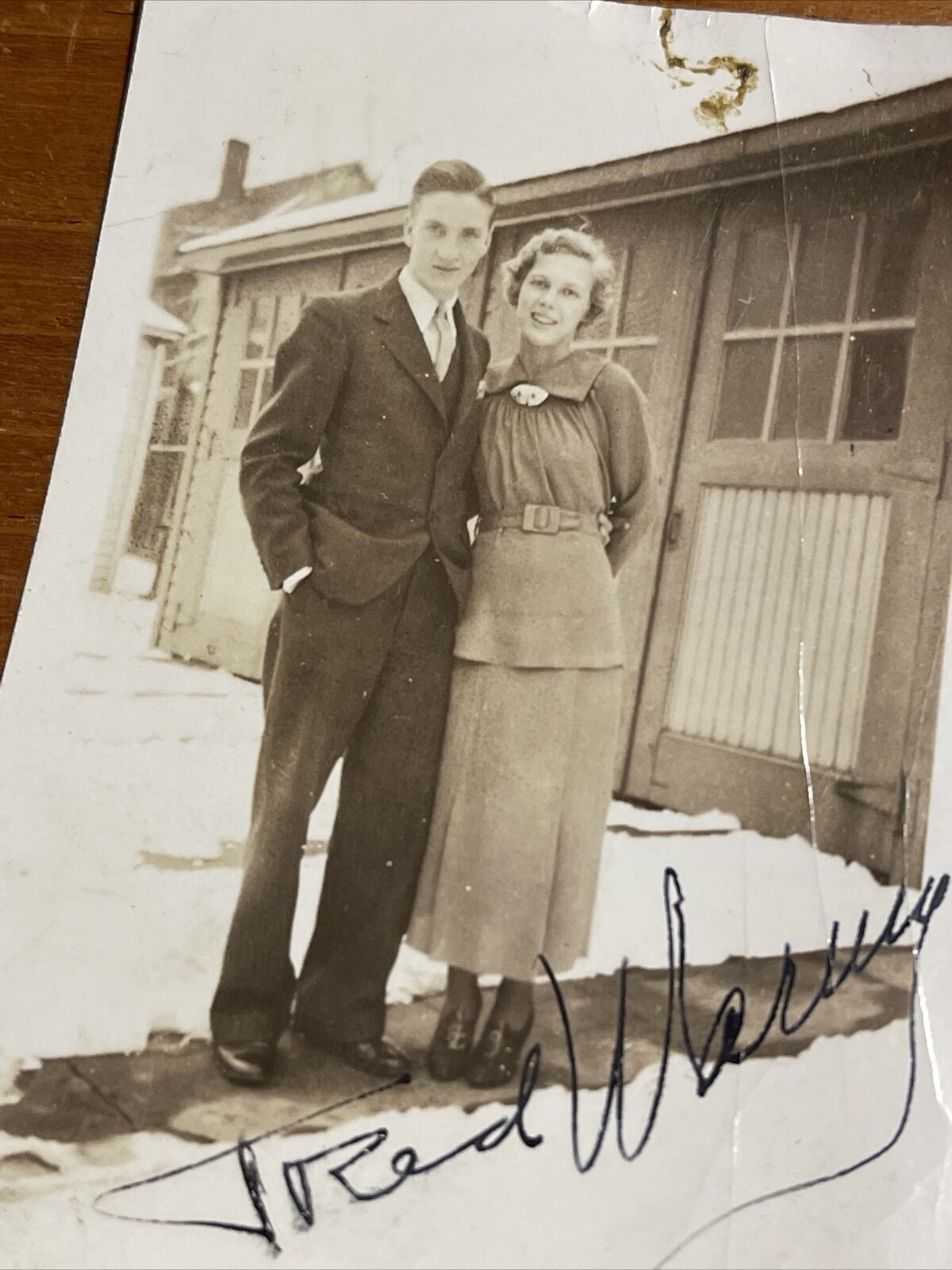 Antique Snapshot Photo Young Couple Fred Waring Signed Autograph ?