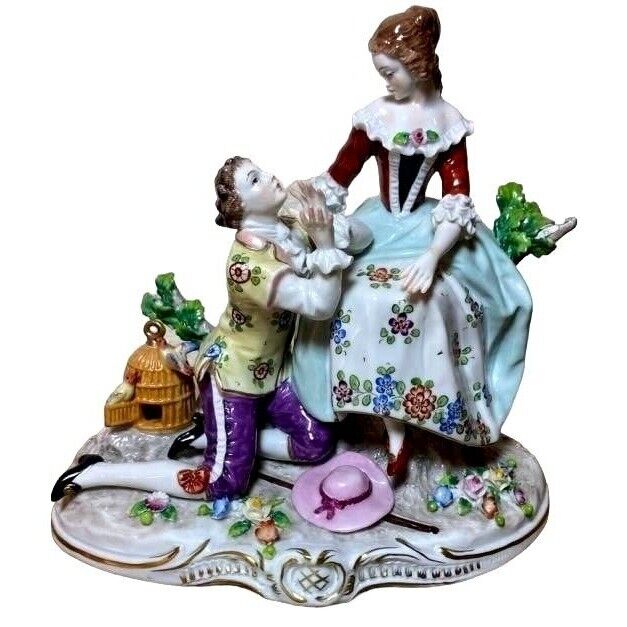 Sitzendorf Antique Victorian Romance Porcelain Figurine Proposal Sculpture