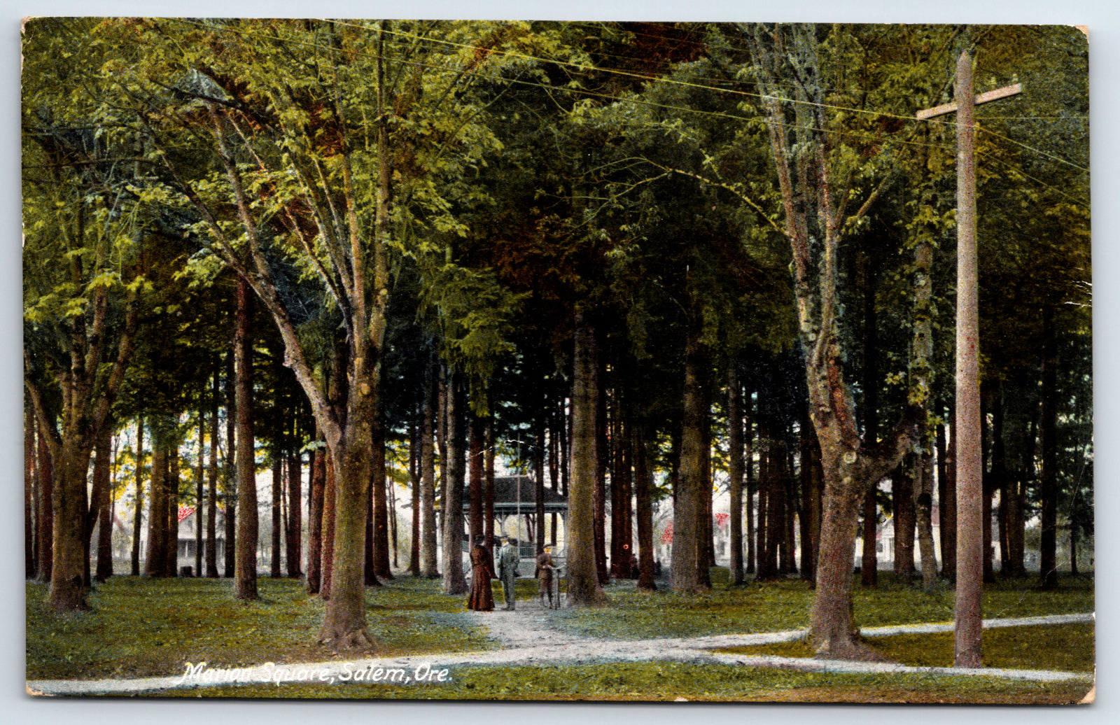 Marion Square Park Salem OR Trees Gazebo People Vintage Postcard