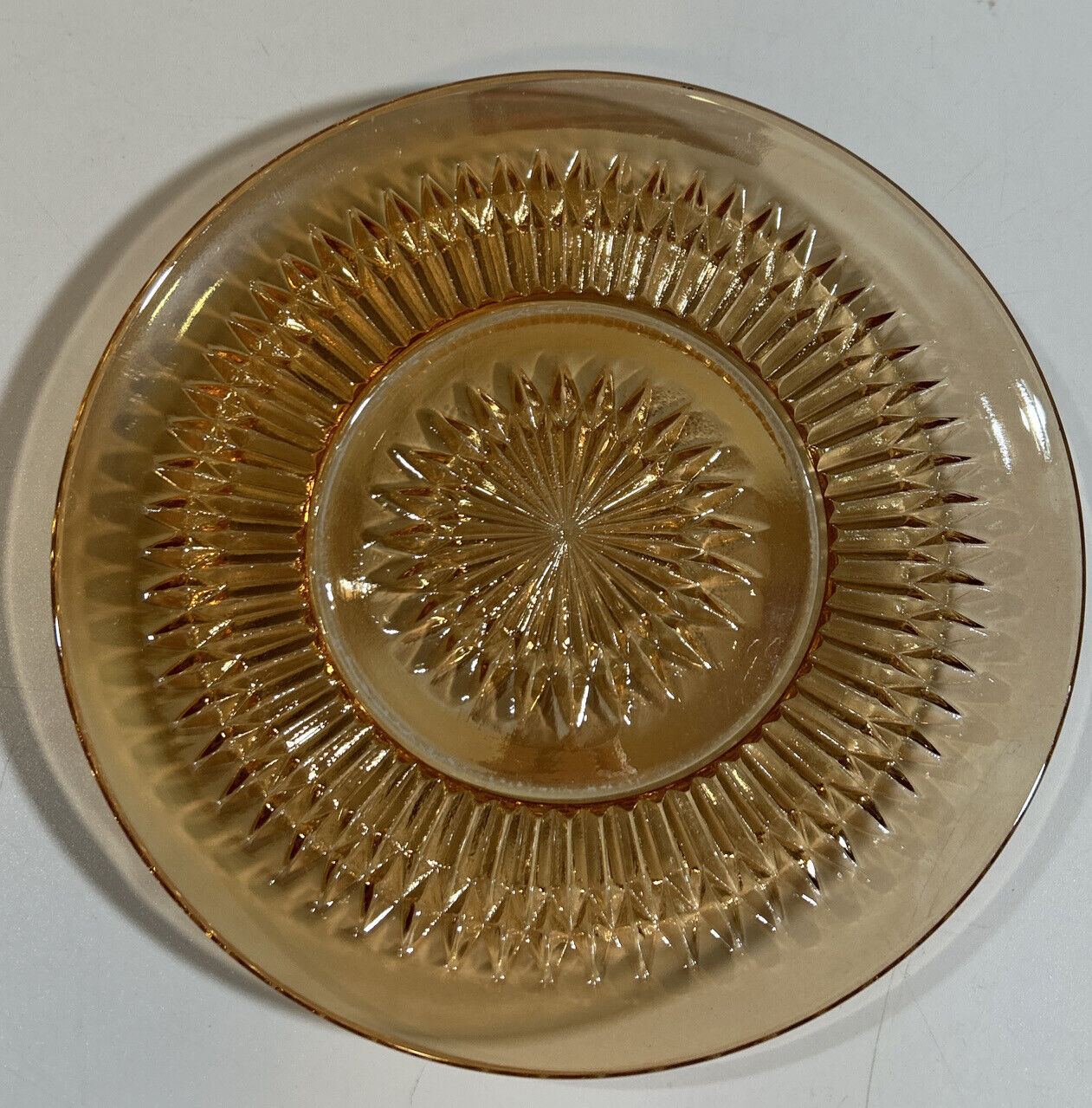 Vtg JEANNETTE -Anniversary-Iridescent Marigold Glass Bread Plate. VGC