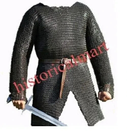 9MM FLAT-RIVETED WITH WASHER CHAIN MAIL MEDIEVAL HAUBERK Xl Armor