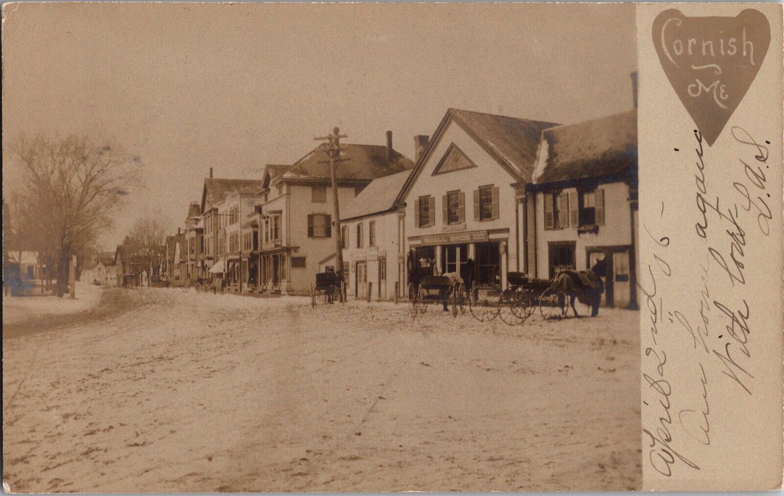 RPPC CORNISH MAINE ME Main Street 1906 Store Fronts Horse Buggy YORK CO Postcard