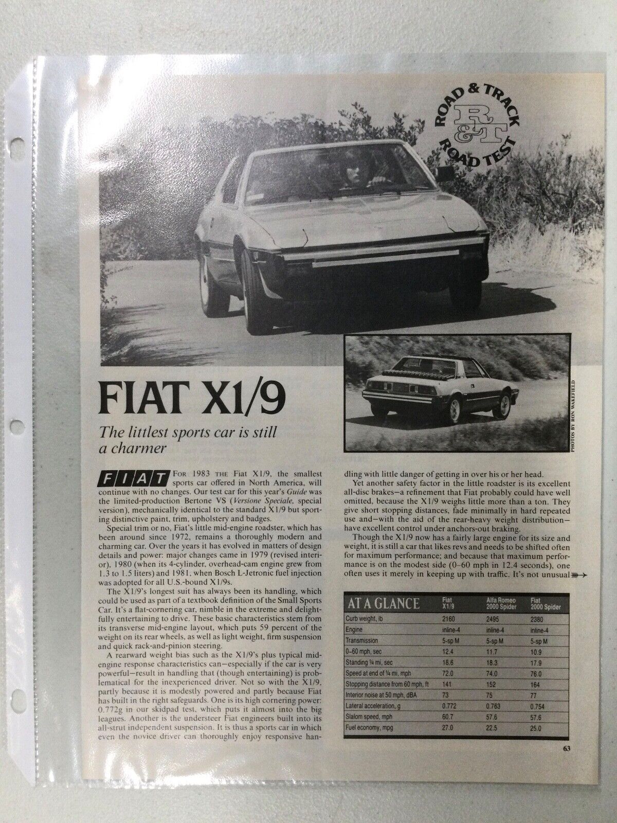MISC2112 Vintage Article Road Test 1981 ?  Fiat X1/9 3 page