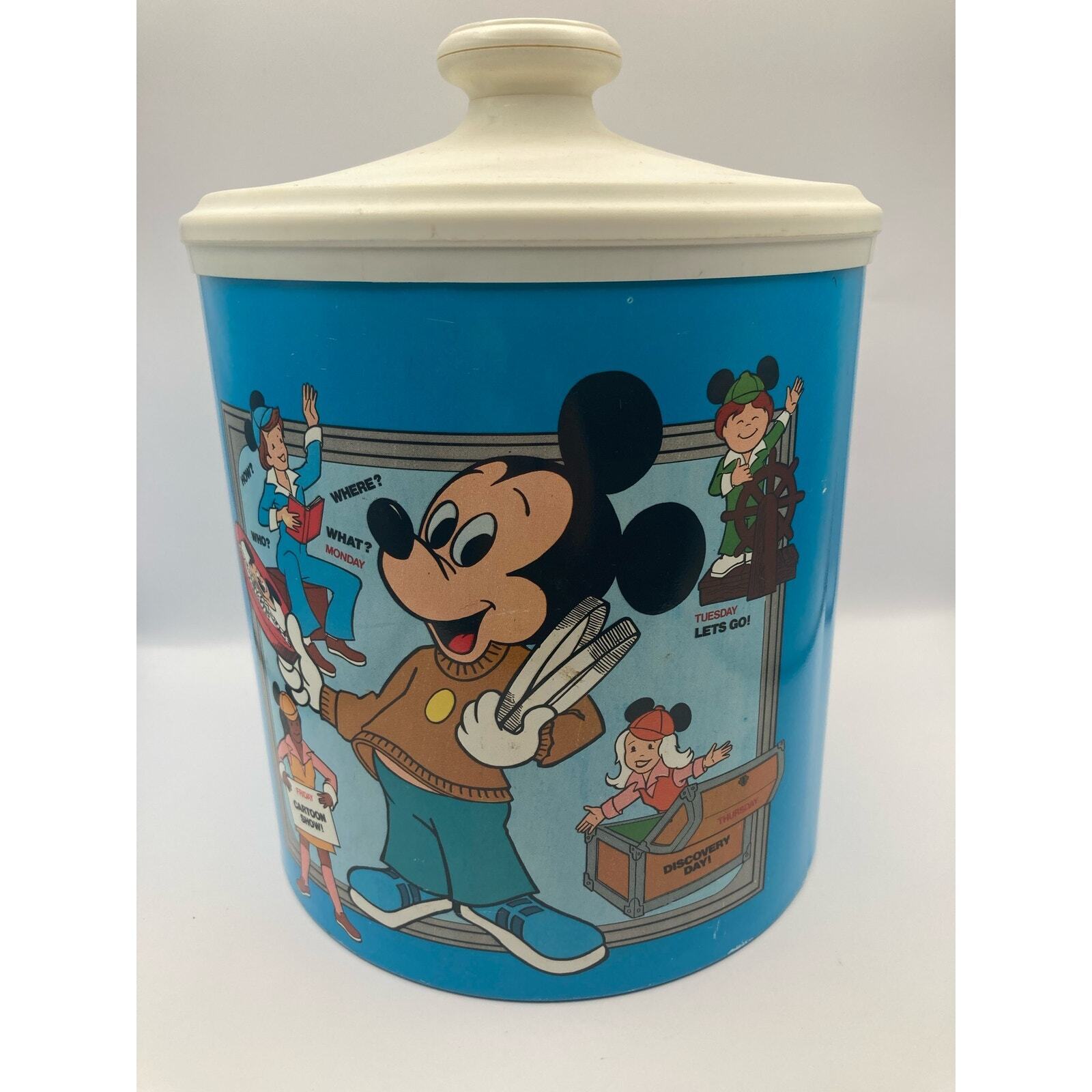 Vintage Disney Mickey Mouse Club Metal Cookie Jar Canister Tin Cheinco