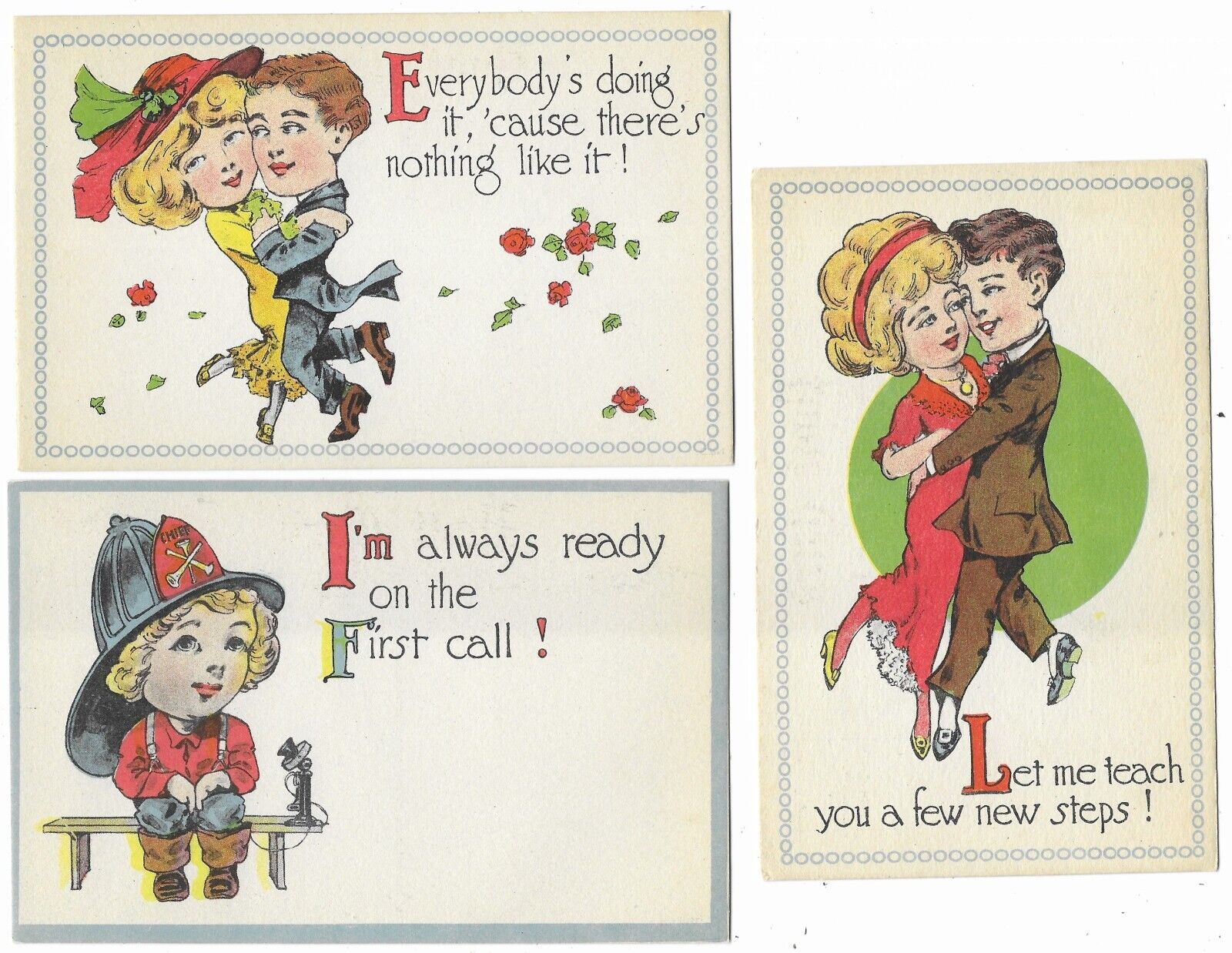 3 Vintage 1930s Big Head Humor Postcards Unused