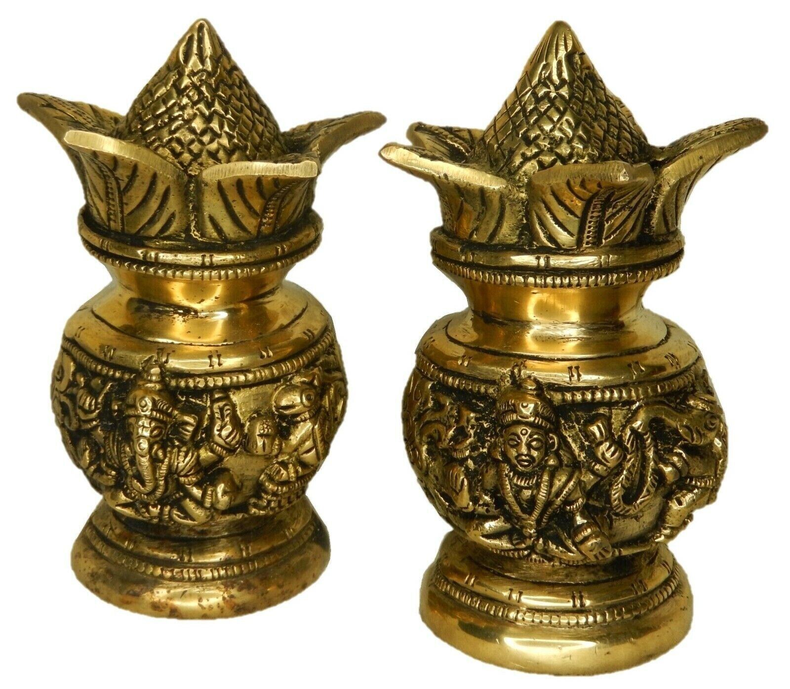 Mangal Kalash with Coconut For Puja Handmade Brass Pot for Home & Temple Decor