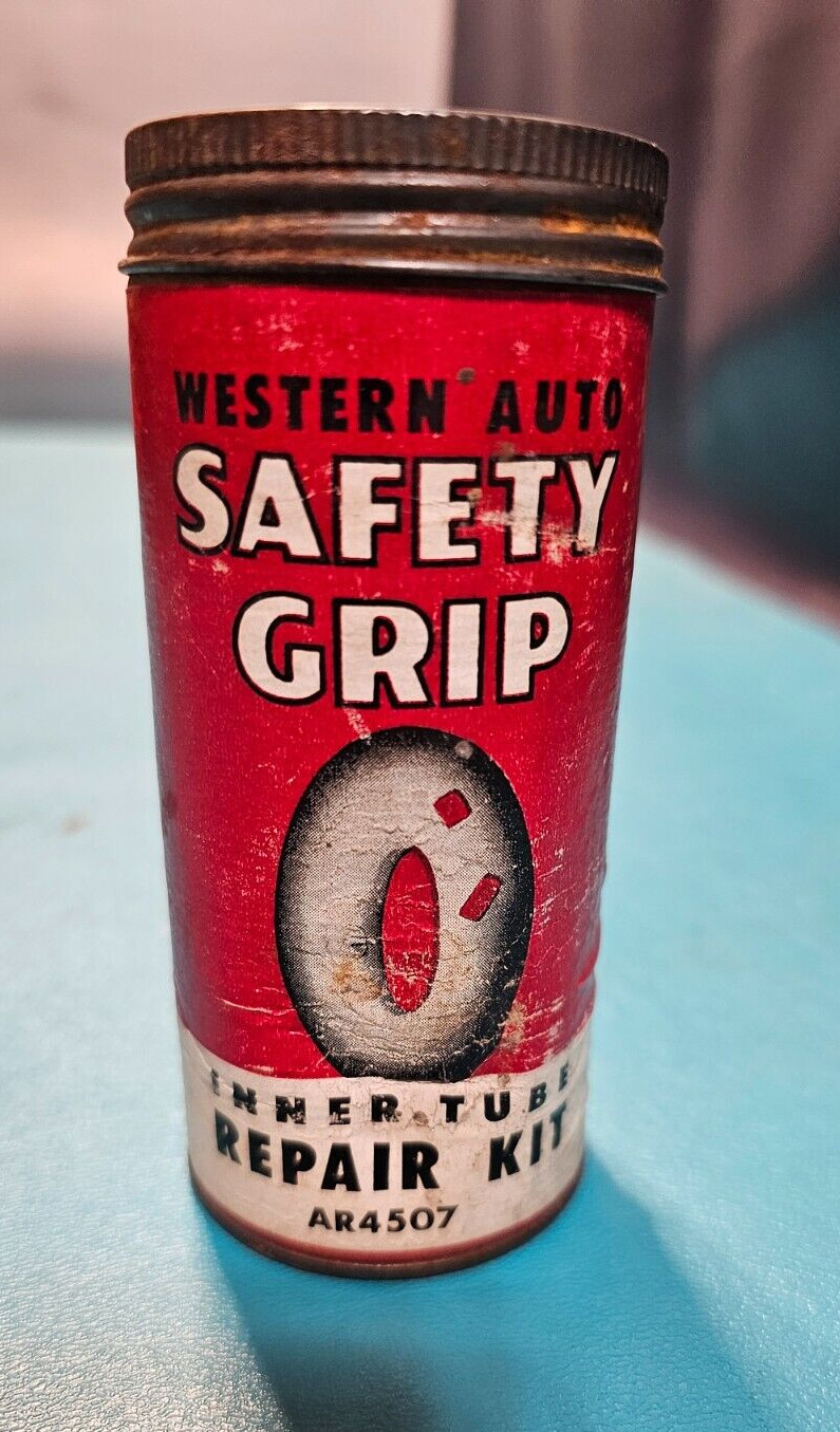 Western Auto Safety Grip Tire Tube Repair Kit, cardboard sides tin garage decor