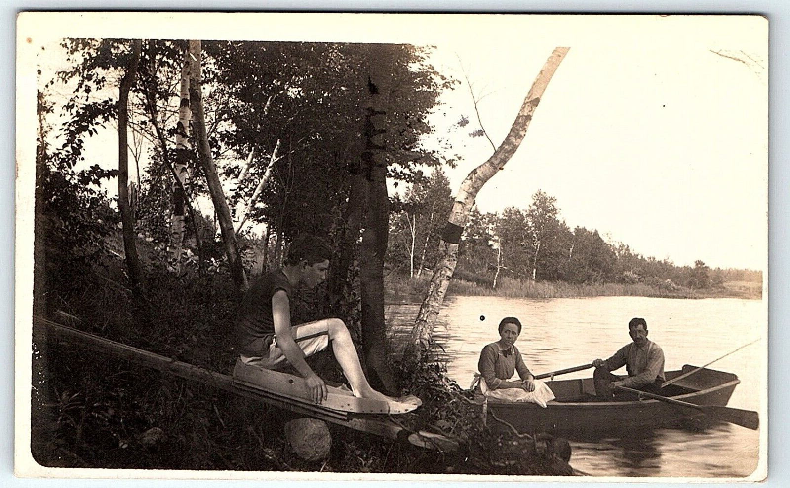 RPPC 3 Lot Springport Duck Lake ? MI Postcard Water Sled/Slide Swimming 1914