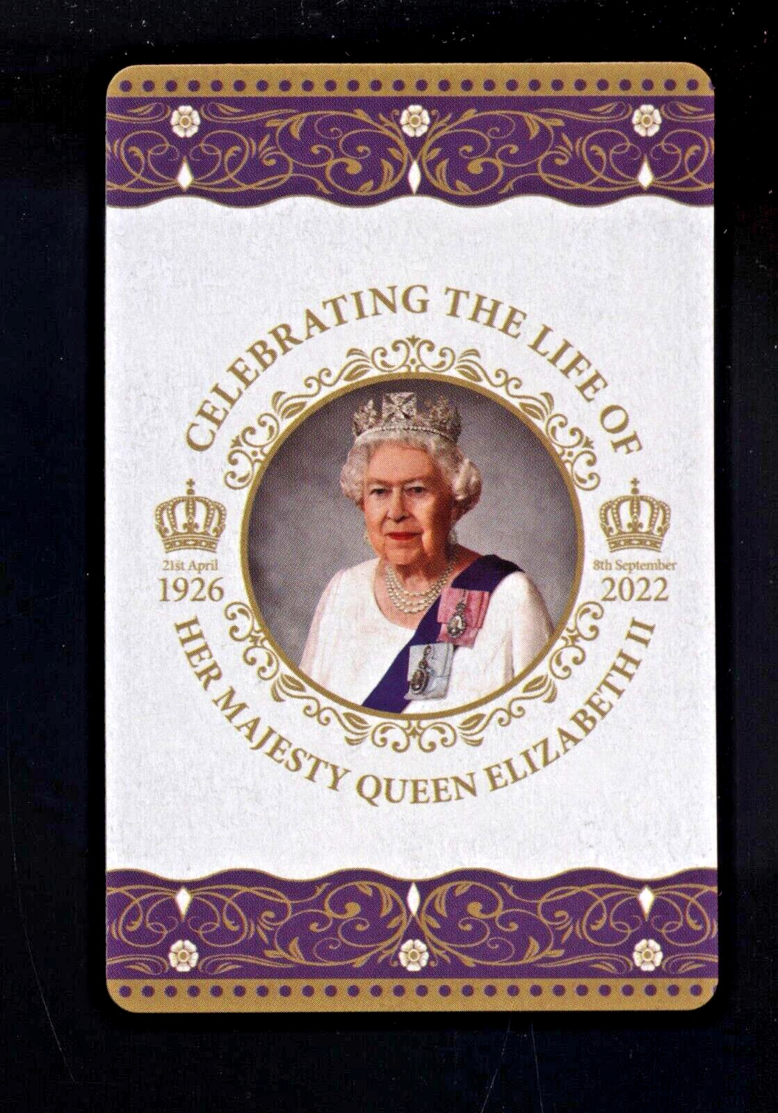 PLAYING CARD CELEBRATING LIFE OF HER MAJESTY QUEEN ELIZABETH SECOND 1926 - 2022