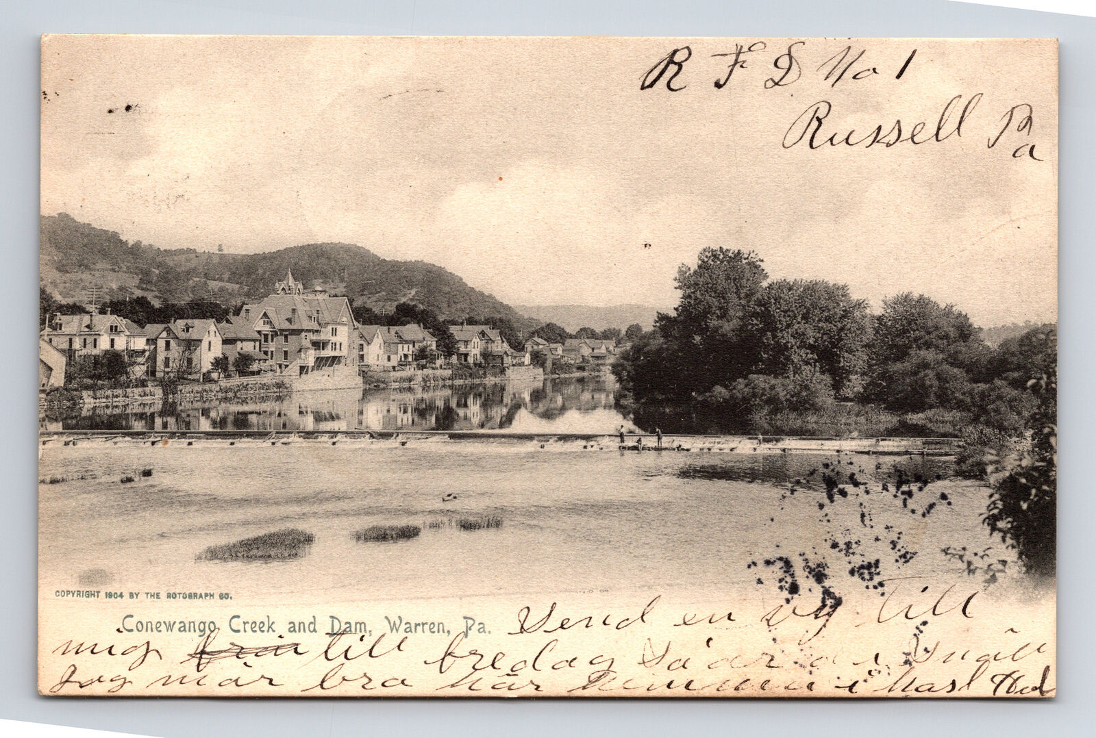 1905 ROTOGRAPH Conewango Creek & Dam Fishing Warren PA Postcard