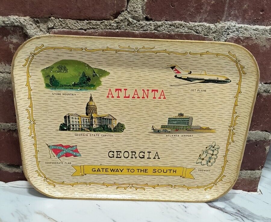 Vintage Rare Atlanta Georgia Serving Tray Flag Gateway To The South Southern 