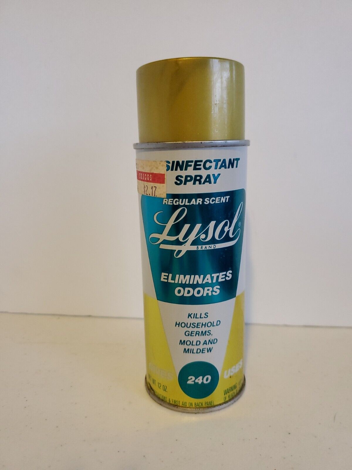 Vintage Gold Lysol Spray Can 12 oz. Fresh Scent Near Full, Works Prop Display