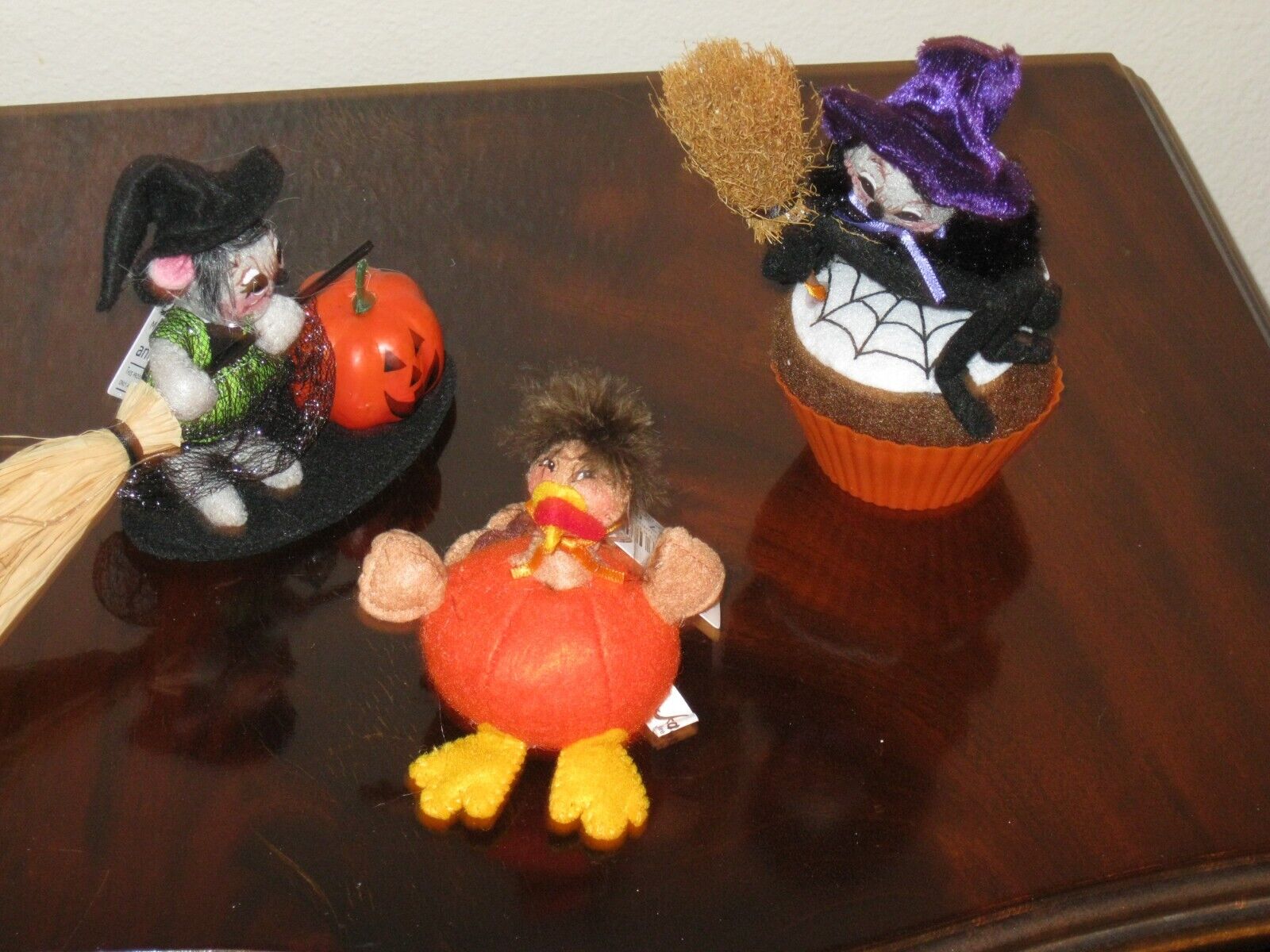 ANNALEE DOLLS, Halloween witch mouse, Spider cupcake, Turkey pumpkin, 4 in /3in