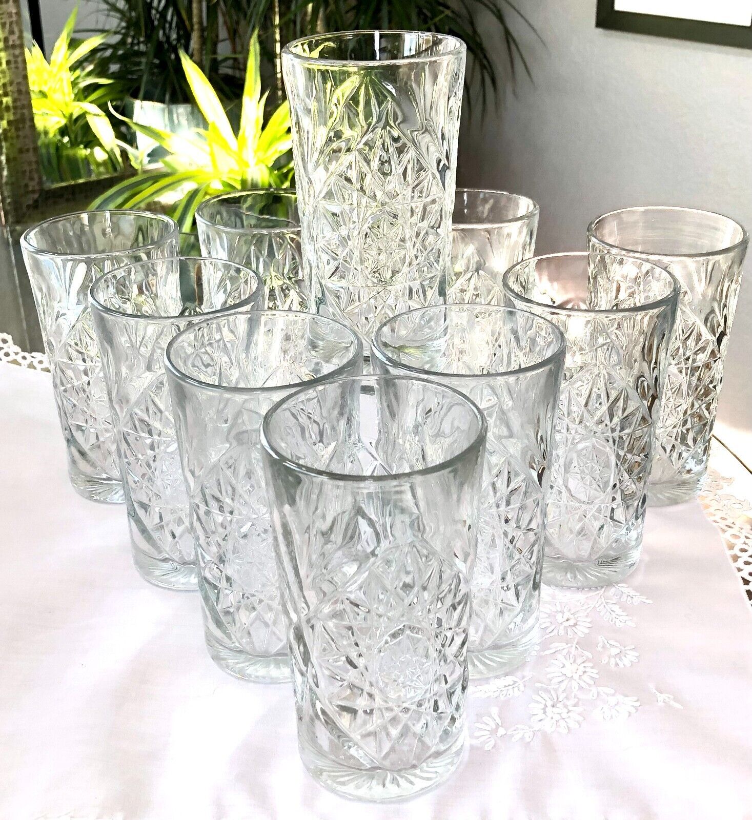 Set of 10() Vintage Libbey HOBSTAR Clear Highball Tumbler Glasses -Perfect MINT