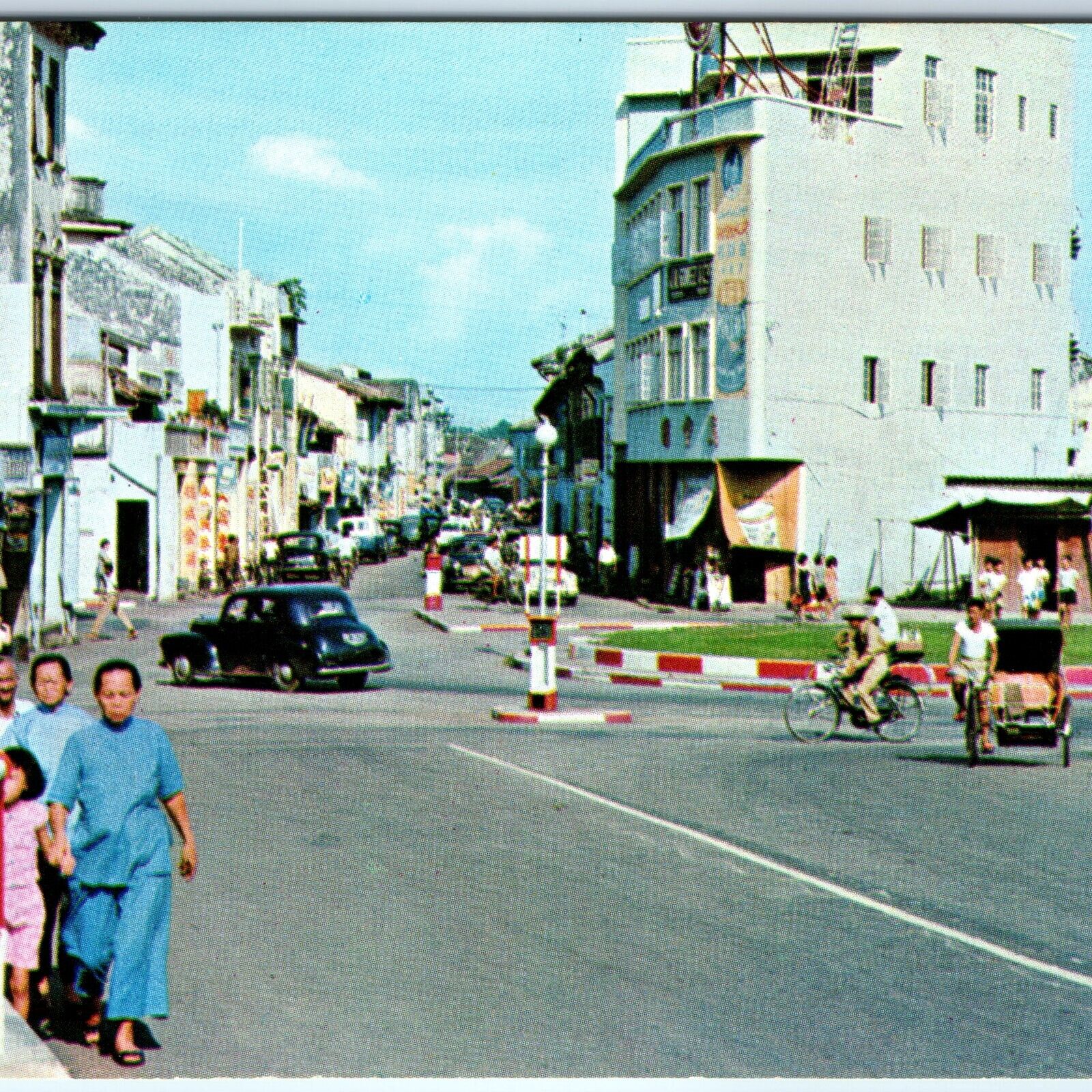 c1960s Malacca Singapore Street Scene PC Downtown Busy City Crowd Store Car A231