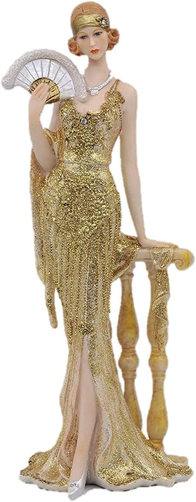 13″ Polyresin Glamorous Elegant Victorian Style Luxury Lady with Fan Figurine