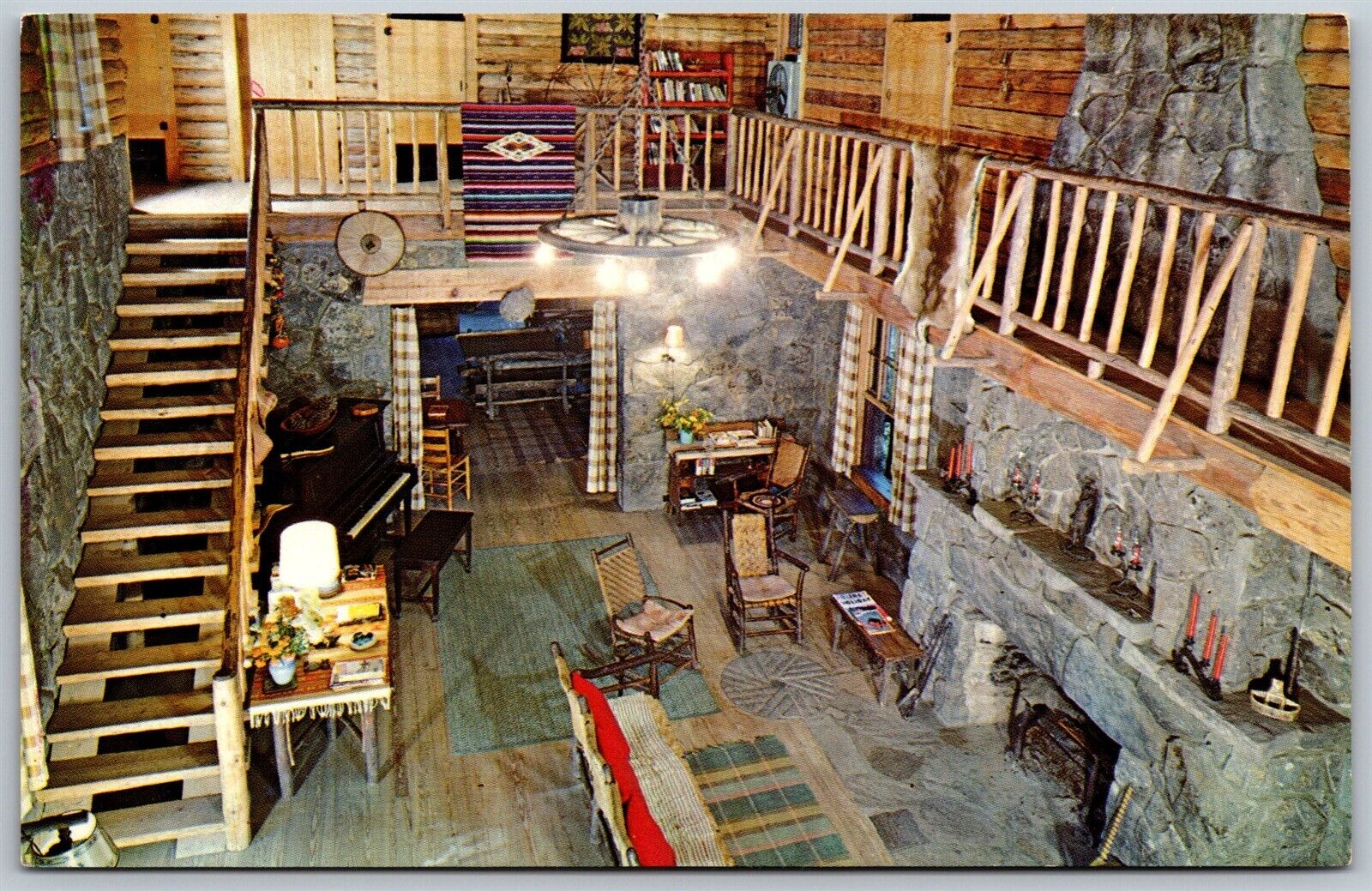 Vtg Mentone Alabama AL Inside Nippersink Lodge atop Lookout Mountain Postcard