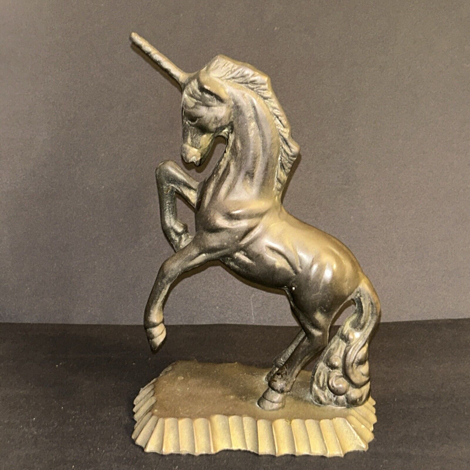 Vintage Solid Brass Horse Unicorn Sculpture Galloping Figurine Elegant Statue 