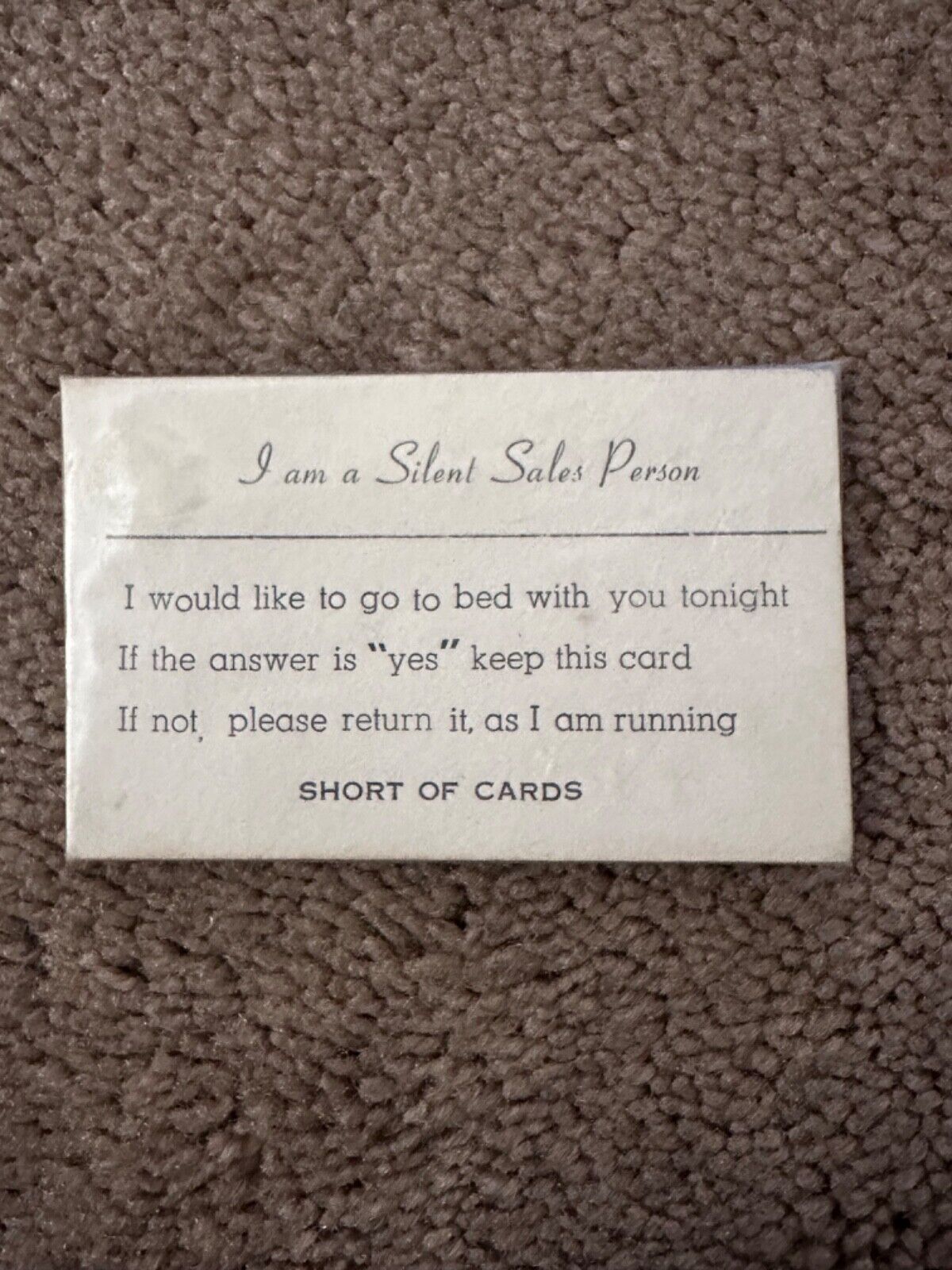 RARE Vintage Funny 1950\'s Silent Sales Person business card joke prank