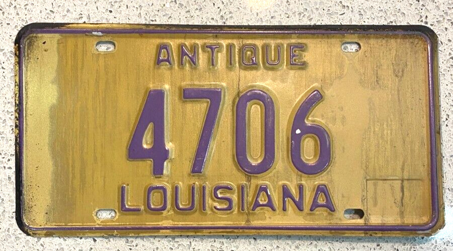 1980s Louisiana Antique Auto License Plate Purple on White Very Rare