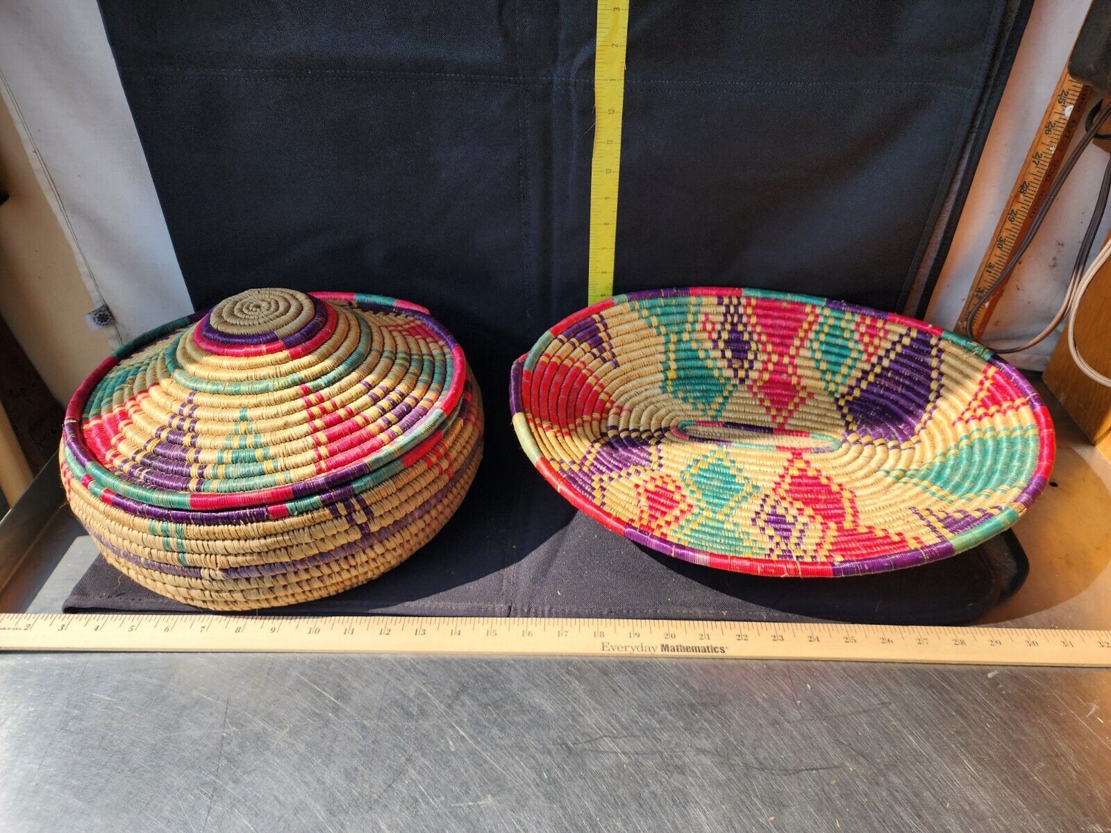 Vintage Southwestern Jute Coil Basket Set Used Lightly Fantastic Color Shape