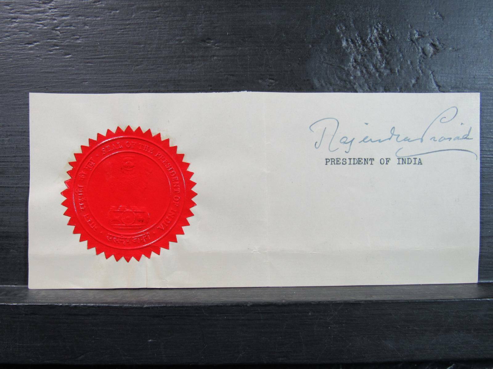 NobleSpirit NO RESERVE {3970} RARE Rajendra Prasad Signature w/Presidential Seal