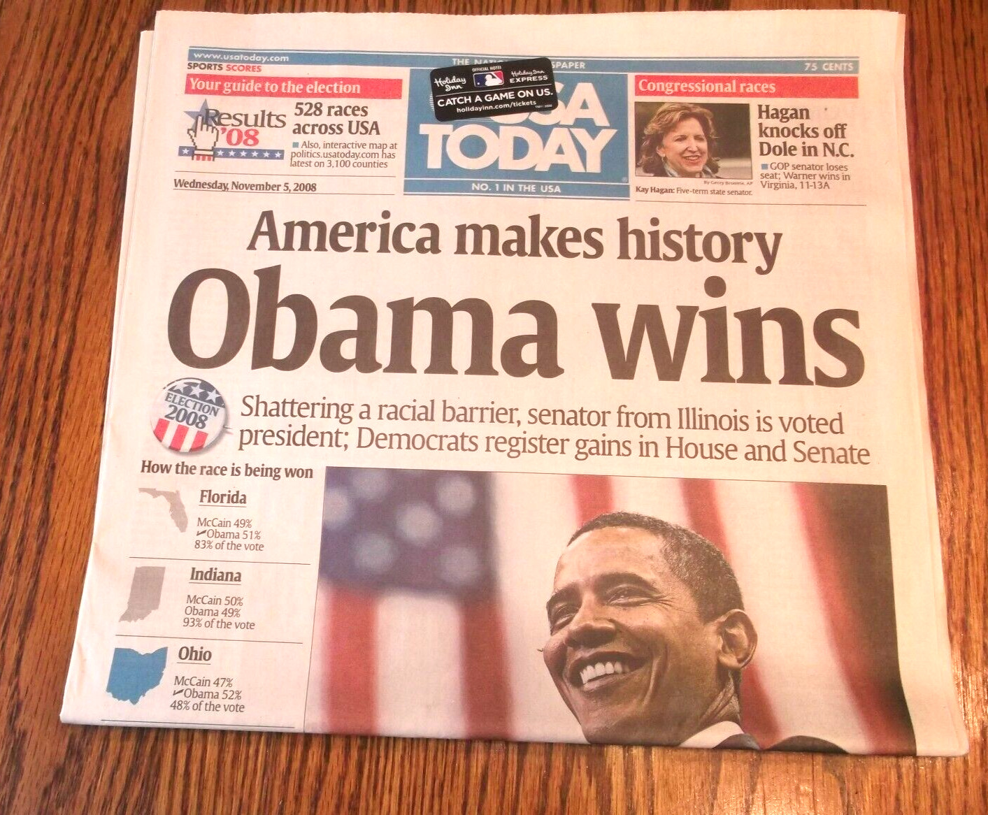 USA Today Nov 5, 2008 America Makes History Obama Wins