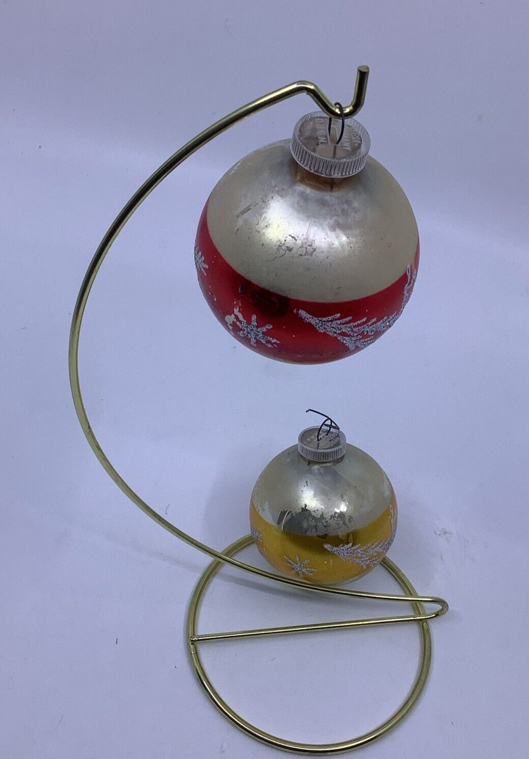 Lot Of 2 Vintage West Germany D.G.B.M Gold glitter Christmas Ornament Small