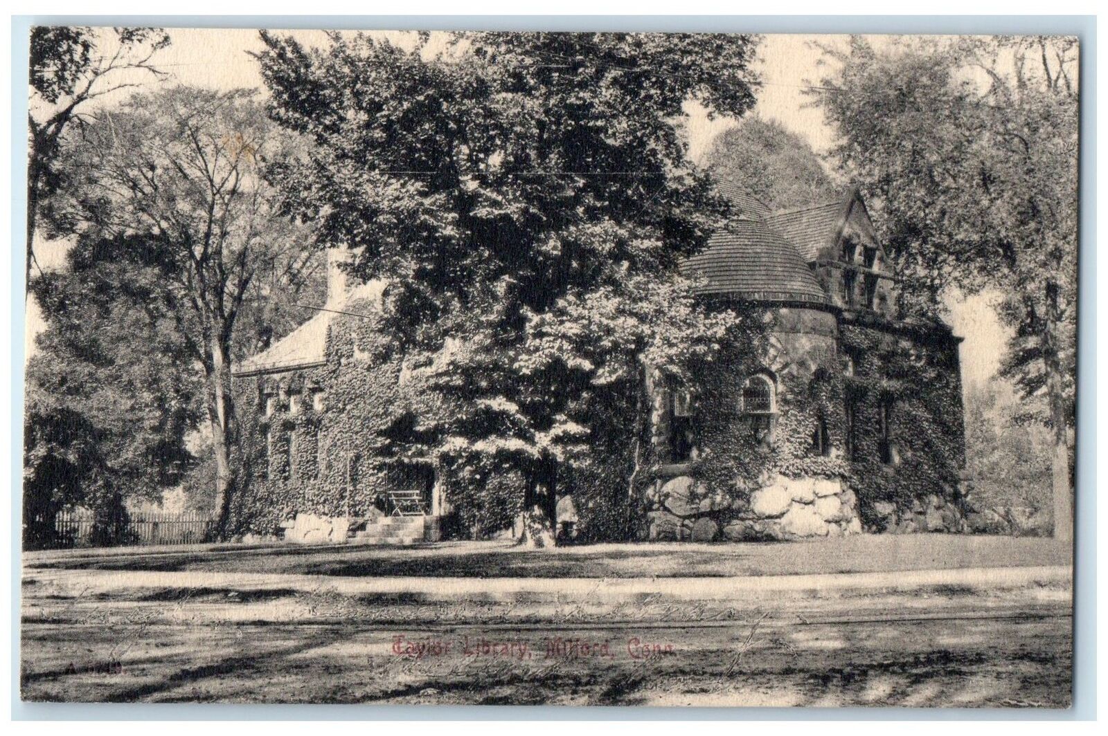 c1940's Taylor Library Exterior Milford Connecticut CT Unposted Trees Postcard