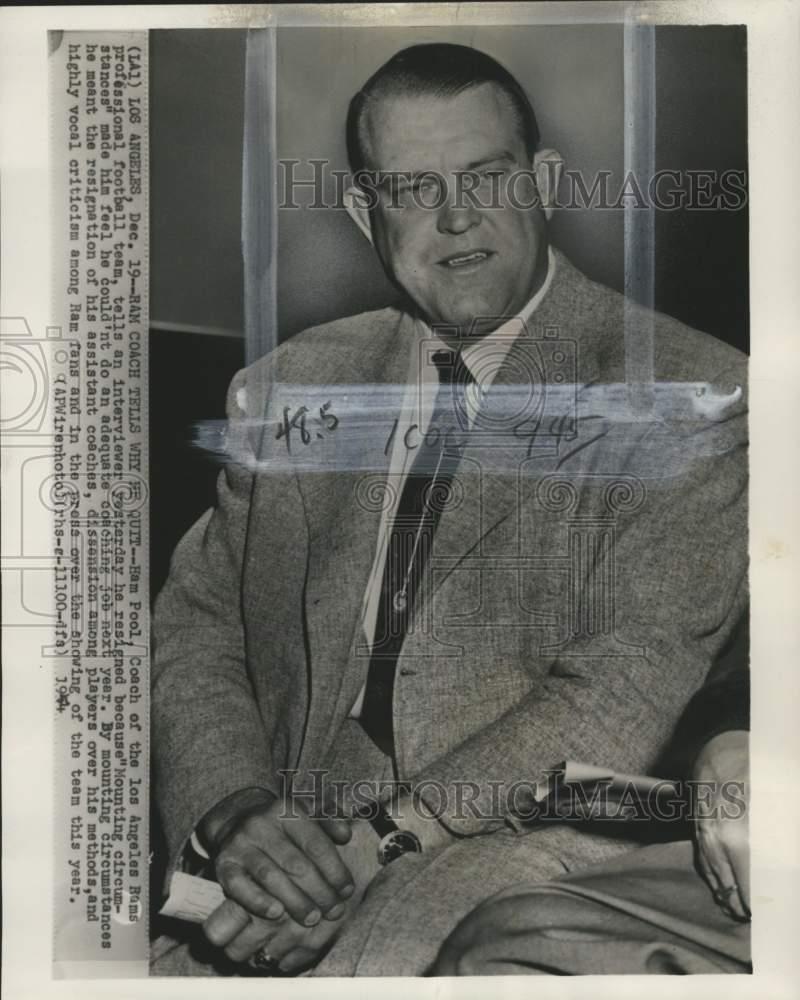 1954 Press Photo Former Los Angeles Rams\' football coach Ham Pool, California