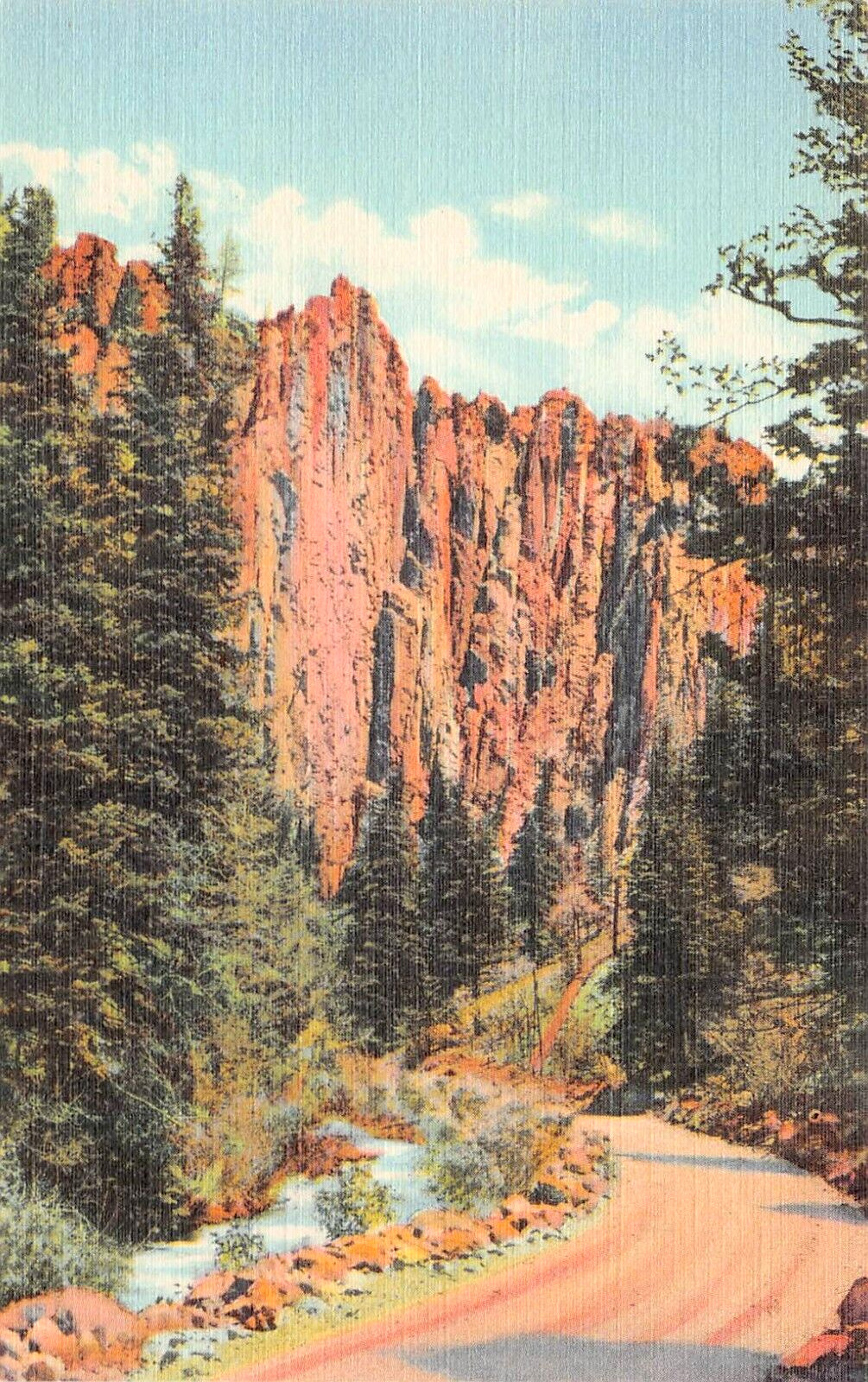 Raton Taos NM New Mexico Hwy 64 Cimarron Canyon Palisades Scenic Vtg Postcard C1