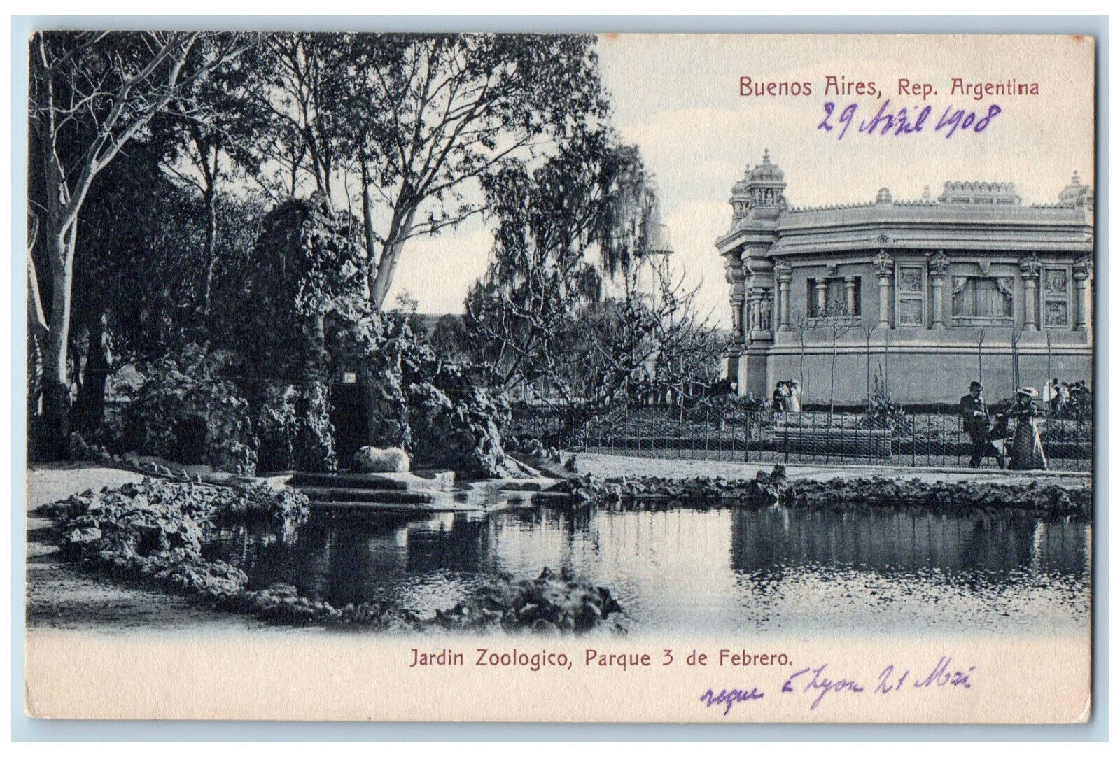 Buenos Aires Argentina Postcard 3 de Febrero Zoological Garden Park 1908 Antique