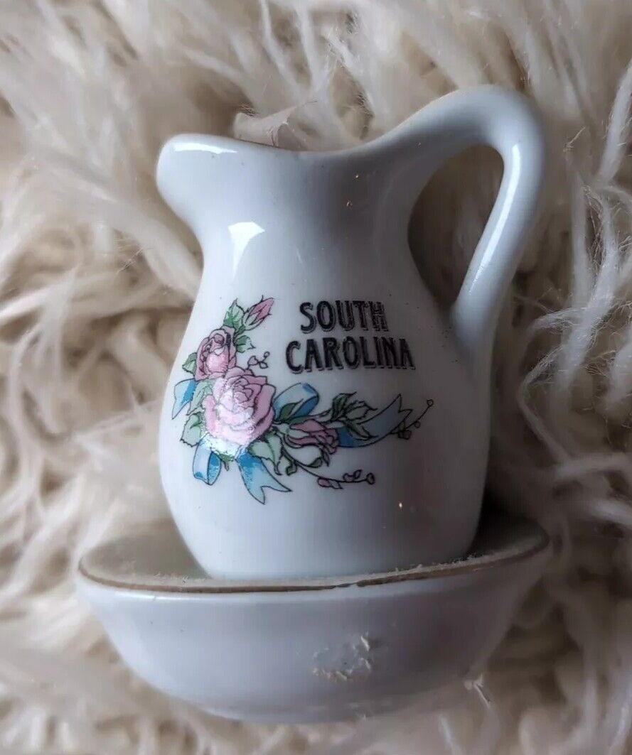 Vintage Miniature South Carolina State Souvenir Pitcher Toothpick Holders Floral