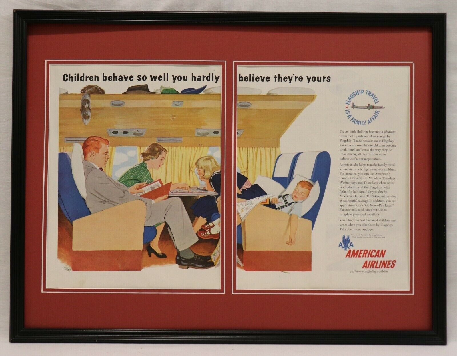 1955 American Airlines Framed ORIGINAL 18x24 Advertising Display
