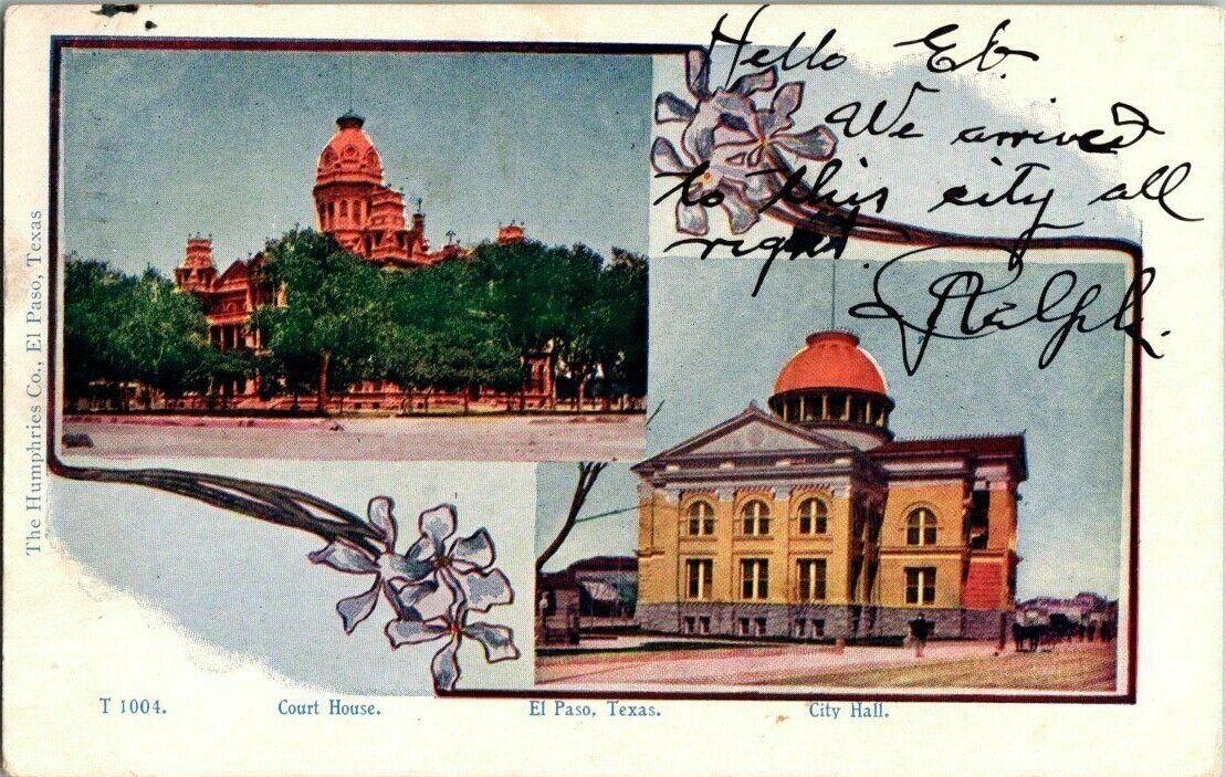 1909. EL PASO, TX. COURT HOUSE AND CITY HALL. POSTCARD RR1