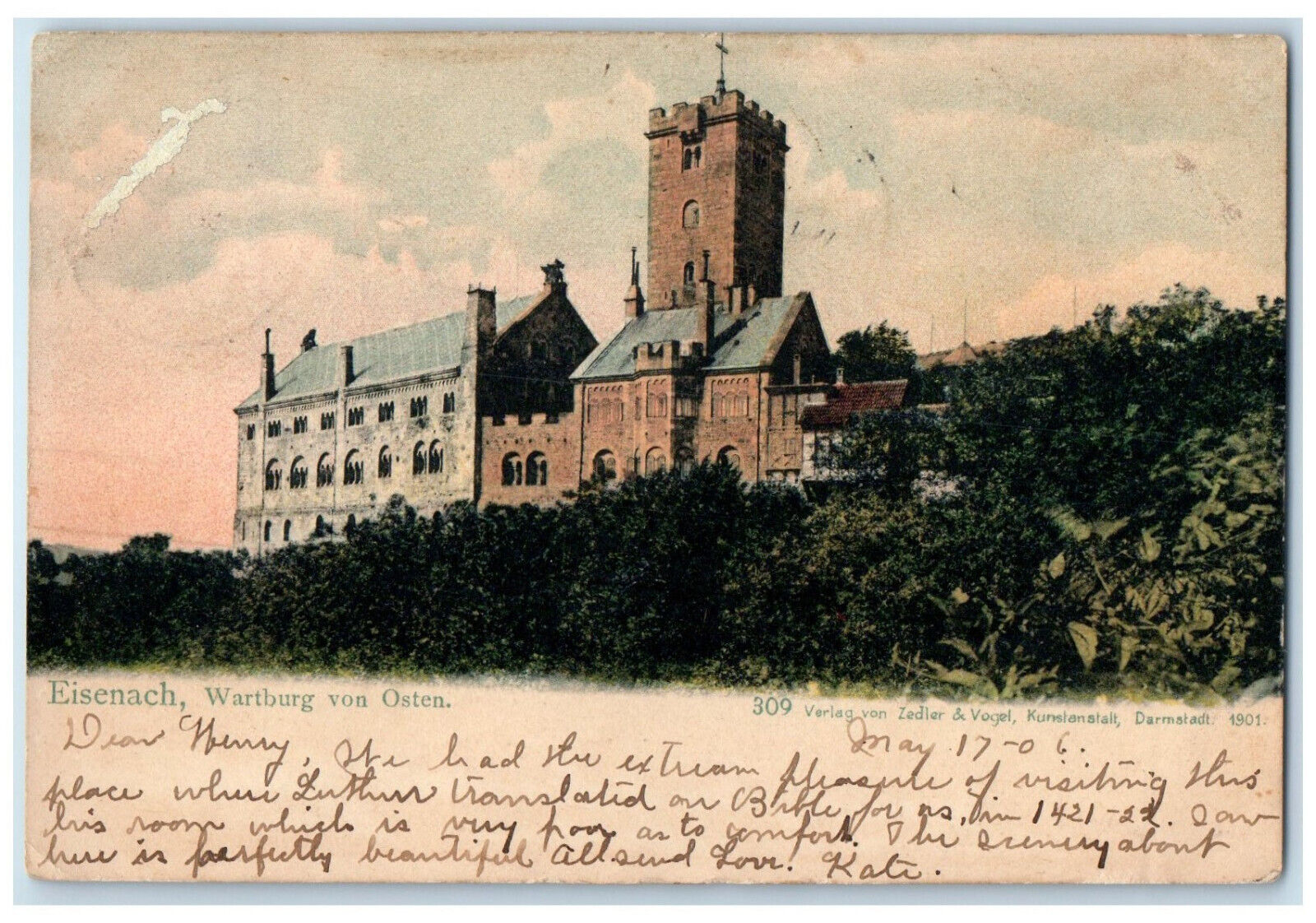 1906 Wartburg Castle From East Eisenach Thuringia Germany Antique Postcard