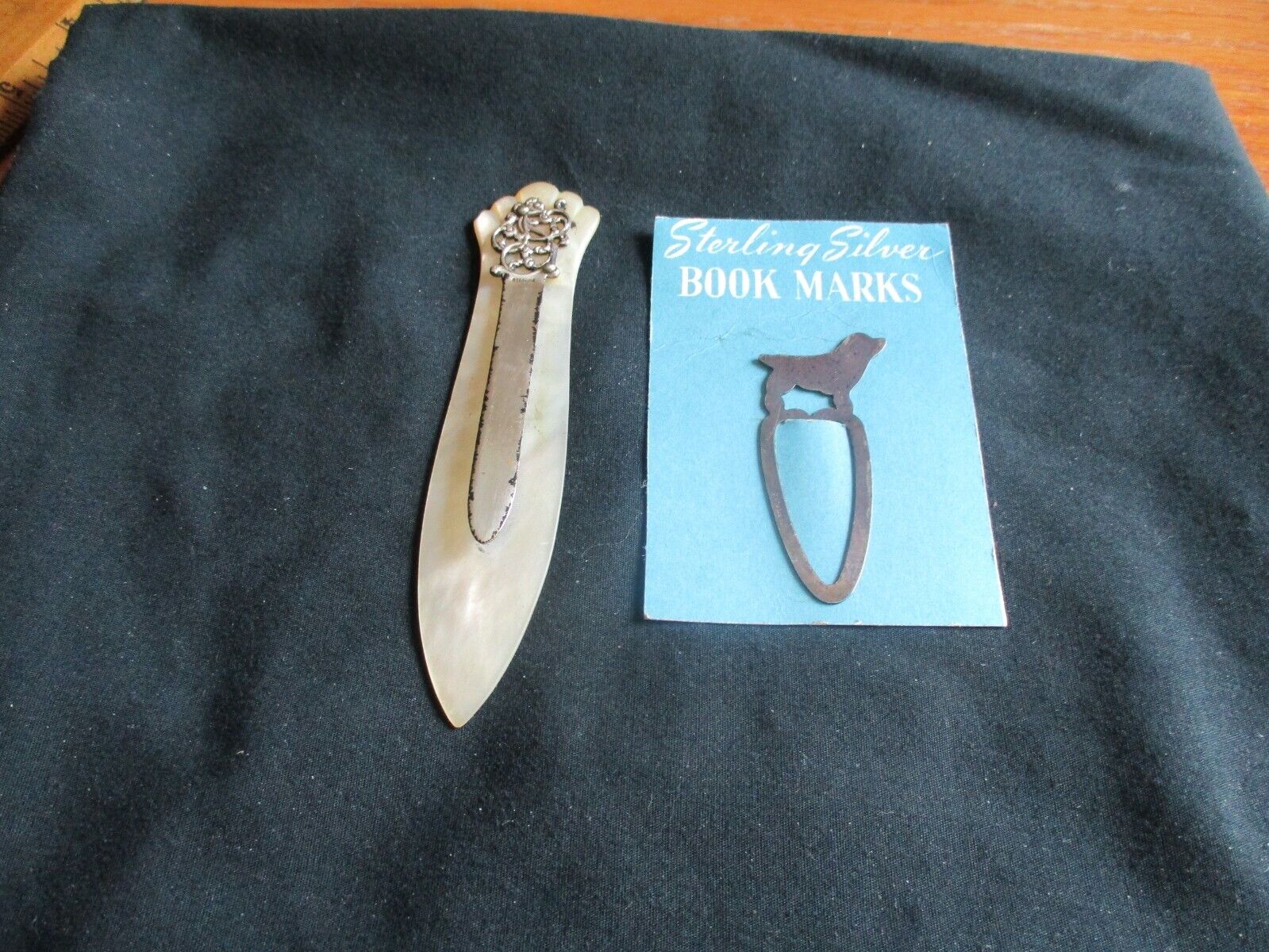 Two Book Marks One Abalone & Sterling Silver Letter Opener & Dog Page Marker