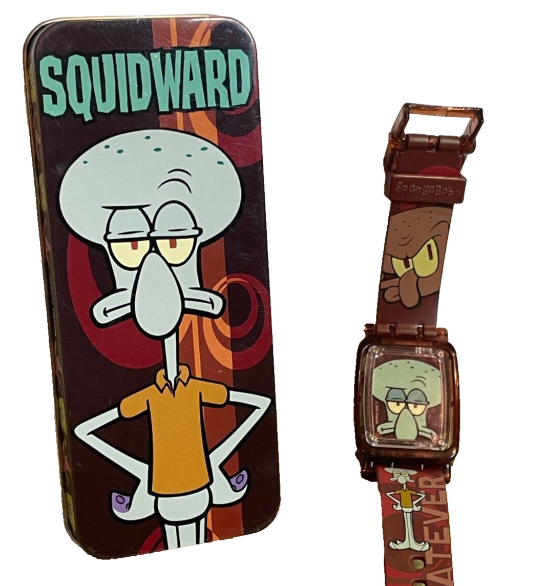 Vintage 2004 Y2K Squidward Viacom Sponge Bob & Friends Watch & Tin