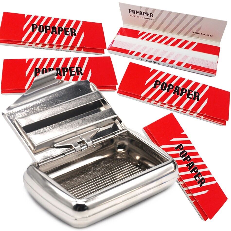 POPAPER 5 Booklets Red 70mm Rolling Papers & Built-in Paper Clip Tobacco Case